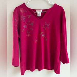 Talbots Long Sleeve Pink Embroidered Top Size: XL